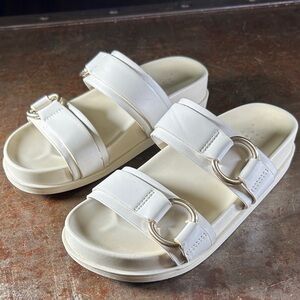 a new day Cream Colored Double-Strap Slide Sandals with Gold Rings